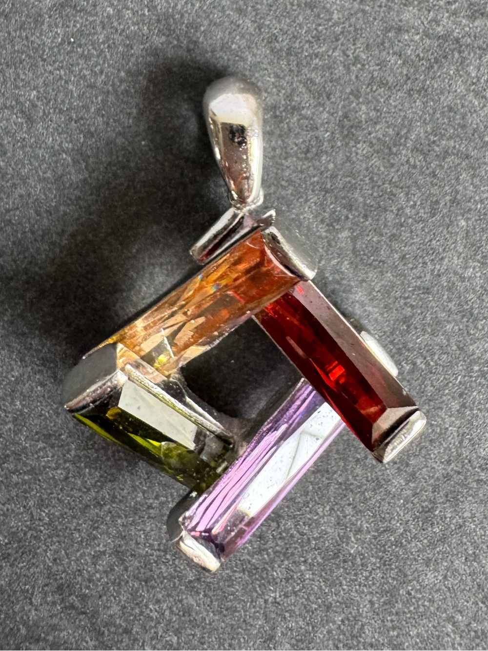 Vintage Sterling Silver Crystal 3D Pendant Colorful Geometric Necklace - Picture 6 of 9